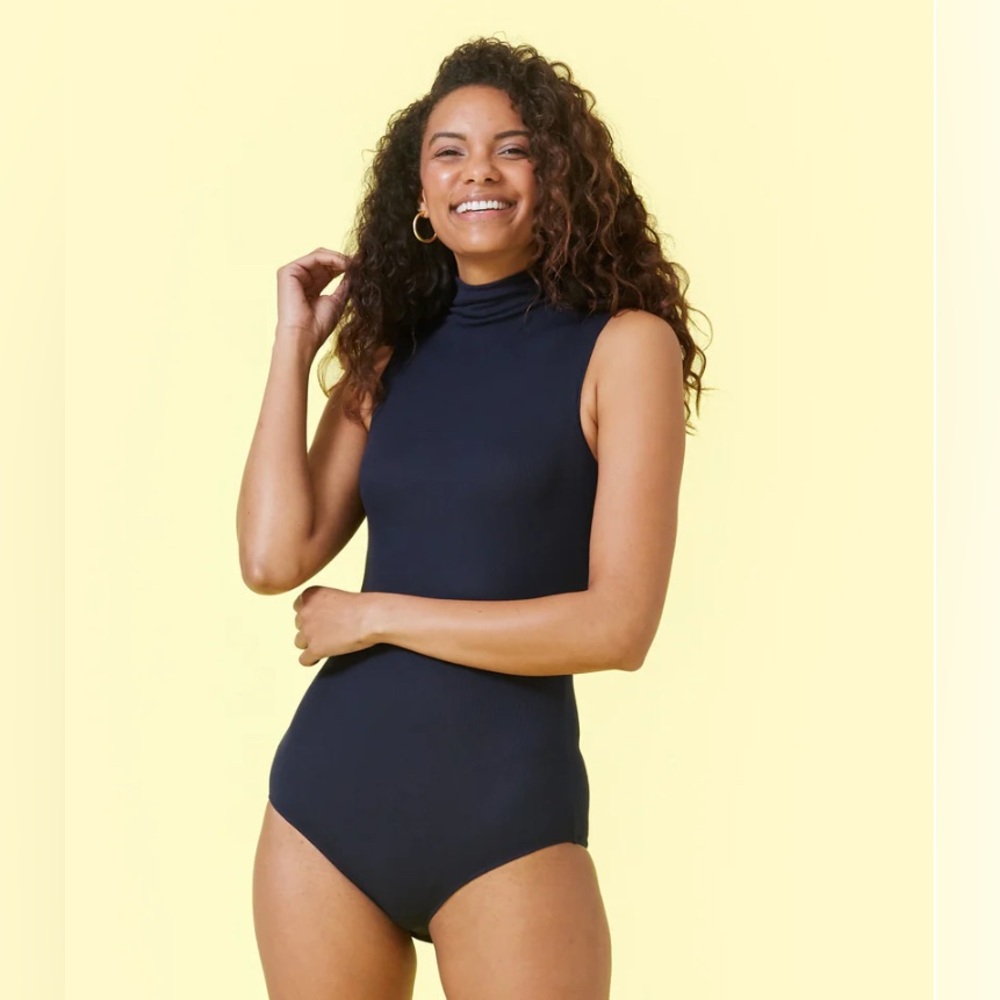Summersalt Black day to night Turtleneck Sleeveless ribbed bodysuit